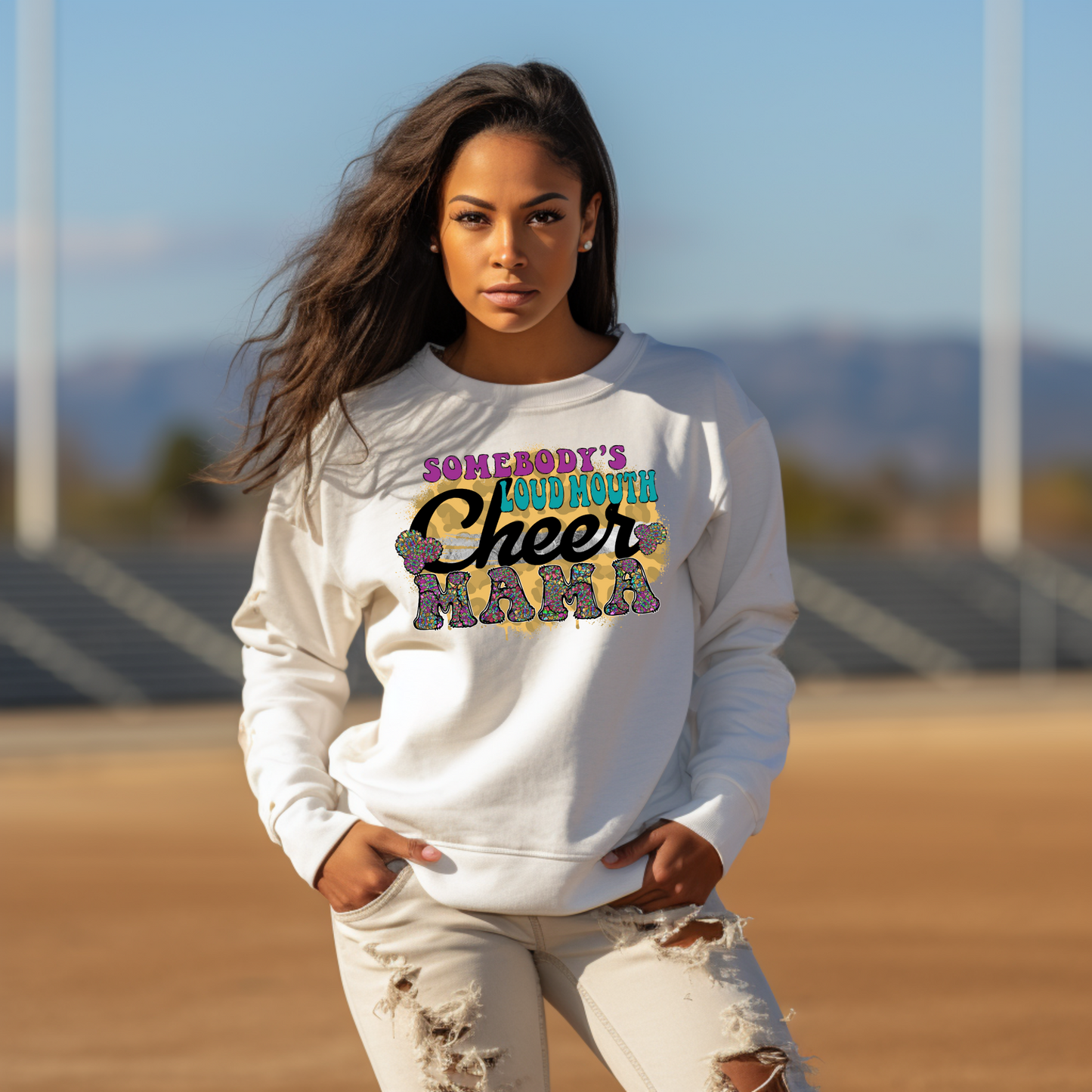 Loud Mama Pride: Cheer Mom's Vibrant Sweatshirt